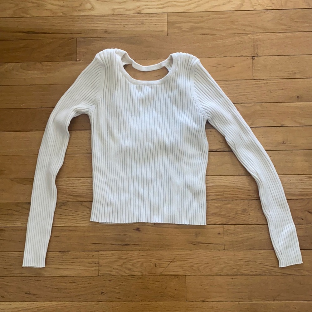 ZARA RIBBED Open Back Cream Long Sleeve SIZE M